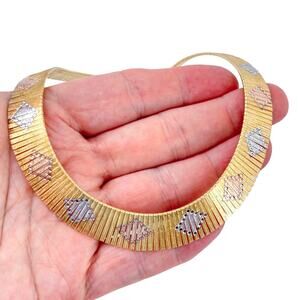 Estate Sterling Silver 925 Gold-Tone Tri-Color Collar Necklace 17"